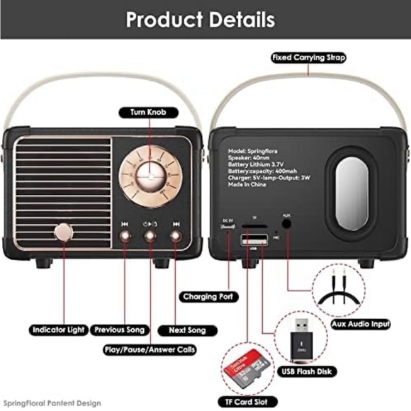 Retro Bluetooth Speaker, Vintage Decor - Picture 7 of 7